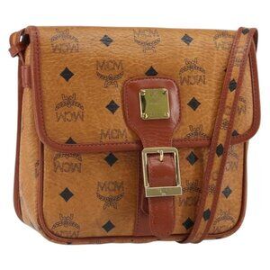 Authentic MCM Logogram Vicetos Shoulder Bag PVC Brown Gold